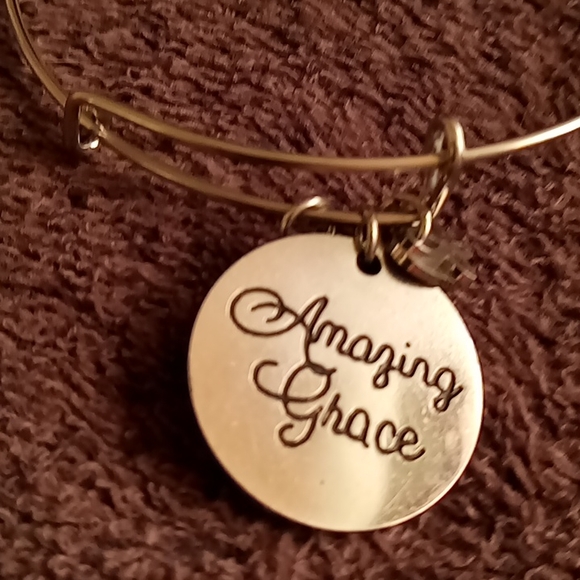 Silver color bracelet w "Amazing Grace", butterfly, n heart charms on it - Picture 2 of 5